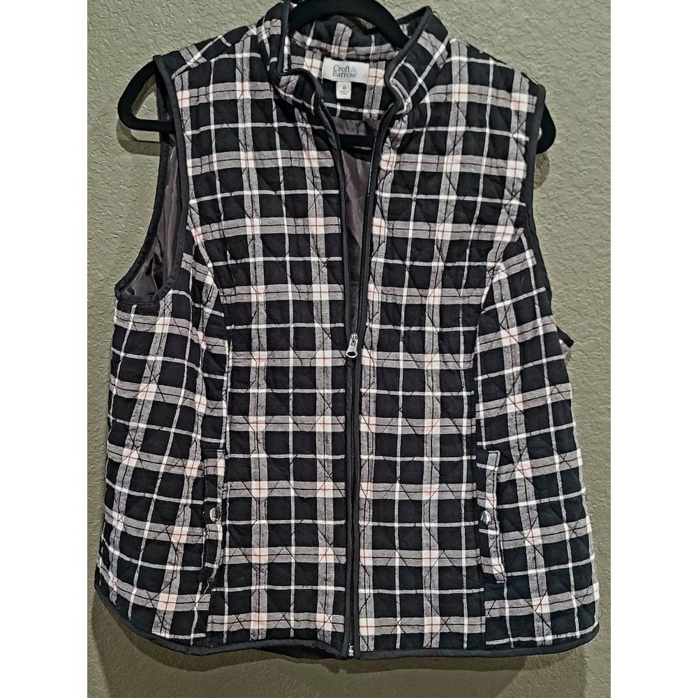 Croft & Barrow Quilted VEST Black/White Plaid  lightweight polyester Extra Large